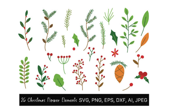 26 Christmas Flower Elements Svg for Festive Branding