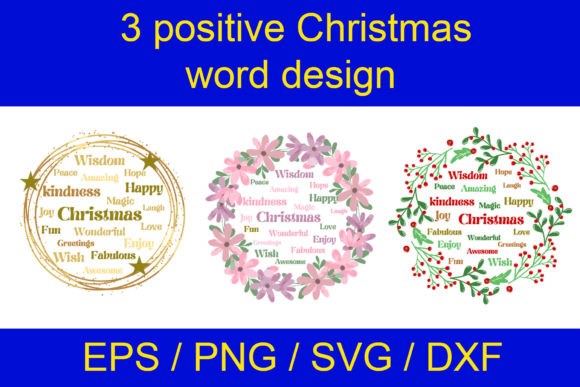 3 Positive Christmas Word Design: Ideal for Graphics and Illustrations