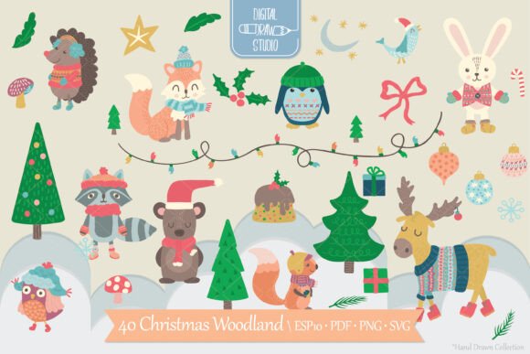 Christmas Woodland Animals Holiday: Charming Graphics for Branding