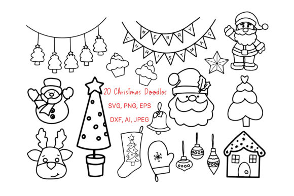Hand Drawn Christmas Clipart for Embroidery