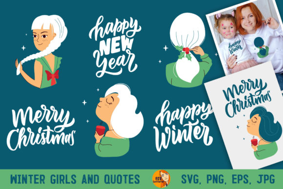 Winter Girls. Christmas Woman Bundle: A Versatile Graphics and Illustrations Set
